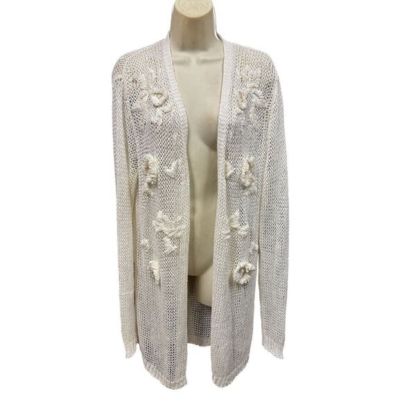 Lamberto Lasani Open Faced Open Weave Linen Long Cardigan in Ecru NWT Size 44/ U - Picture 1 of 6